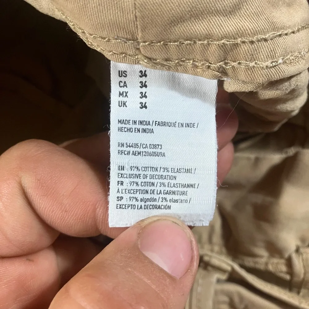American Eagle Extreme Flex Longer Length Khaki Chino Shorts Mens 34 Tan Stretch